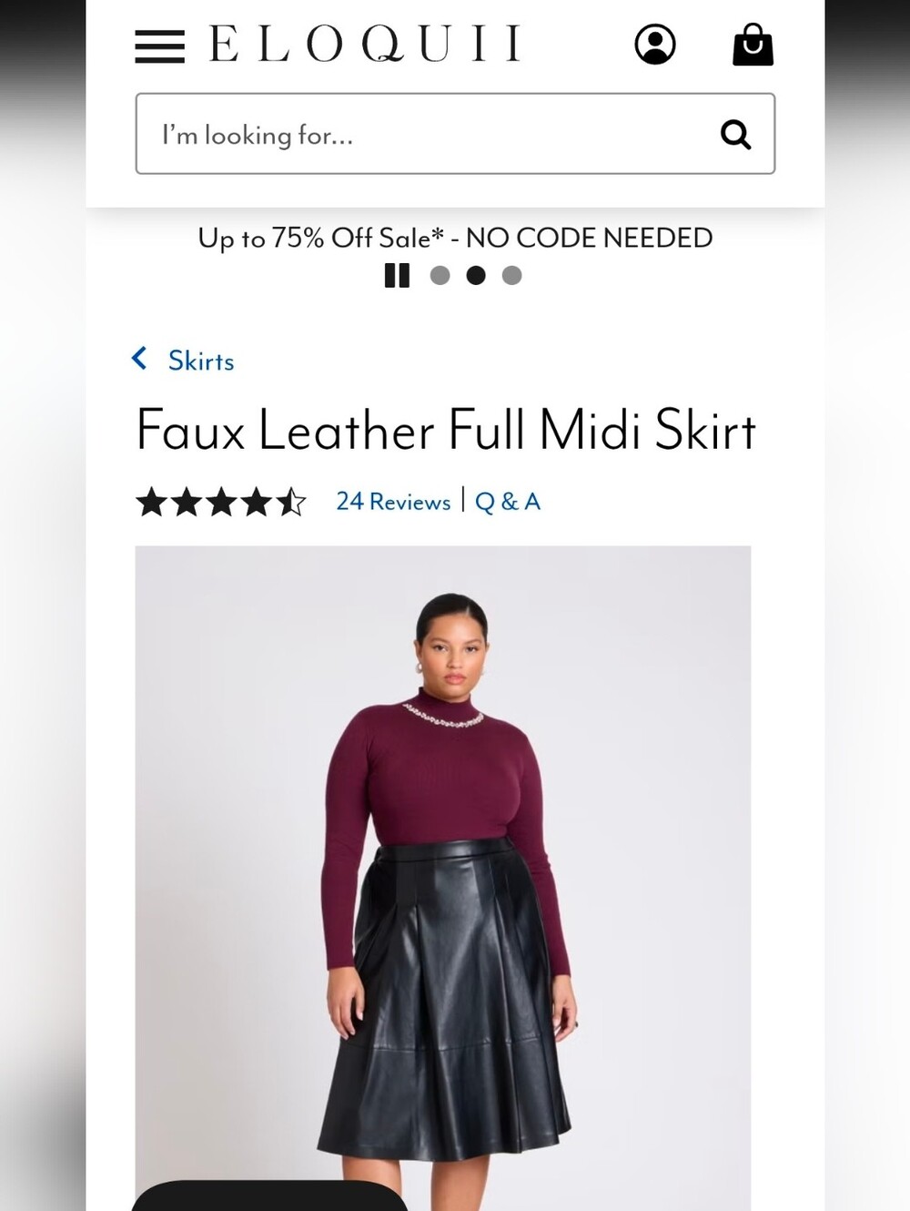 Eloquii Black Faux Leather Midi Skirt